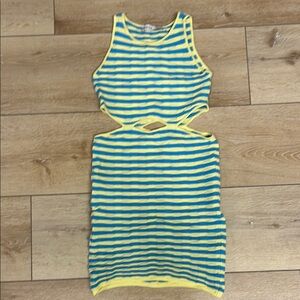 Bershka Striped Yellow and Blue Cutout Dress